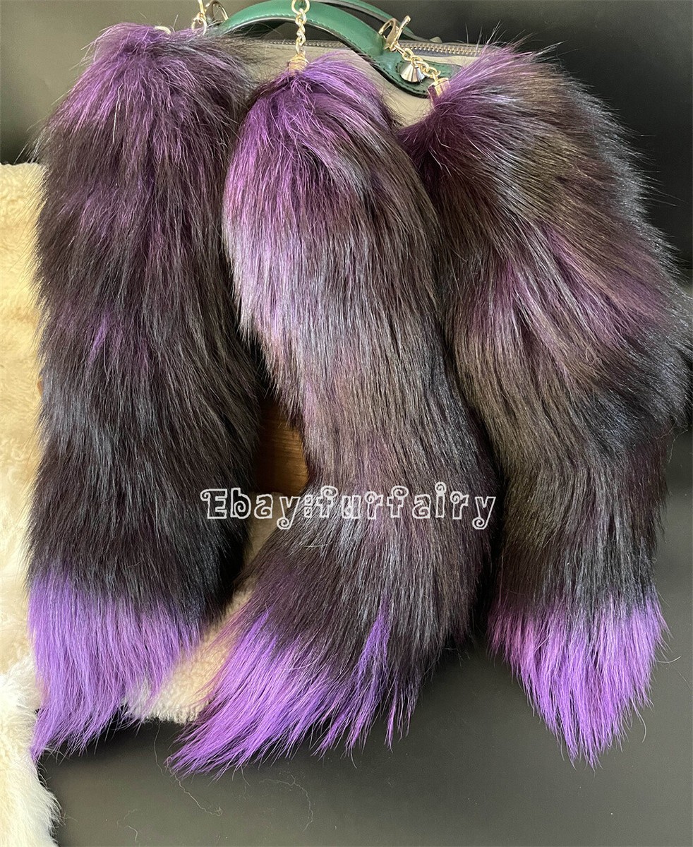 Lilac Purple Real Fox Tail Real Fur Tail Keychain Costume Pendant