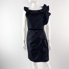 Marc by Marc Jacobs Black Sheath Dress Size 4 Polka Dot Jacquard Ruffle Neck