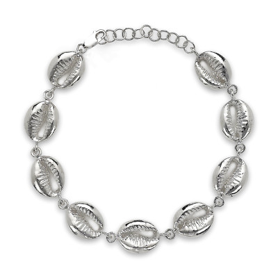 .925 Sterling Silver Cowrie Shell Link Bracelet w. Lobster Lock