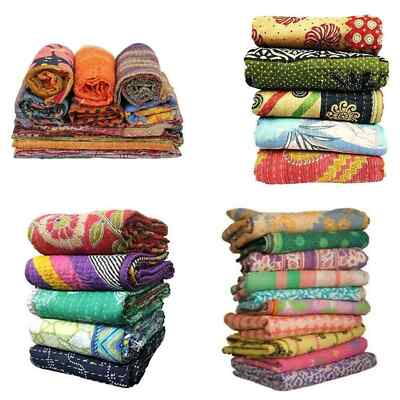 HANDMADE COTTON PATCHWORK INDIAN VINTAGE WHOLESALE LOT KANTHA BLANKET THROW QUIL