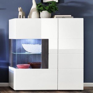 Vitrine Wohnzimmervitrine Highboard Hochschrank 92x142x37cm Weiß