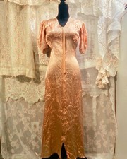 1920s Antique Satin Dressing Gown Apricot Art Deco Hollywood Glam 1930s