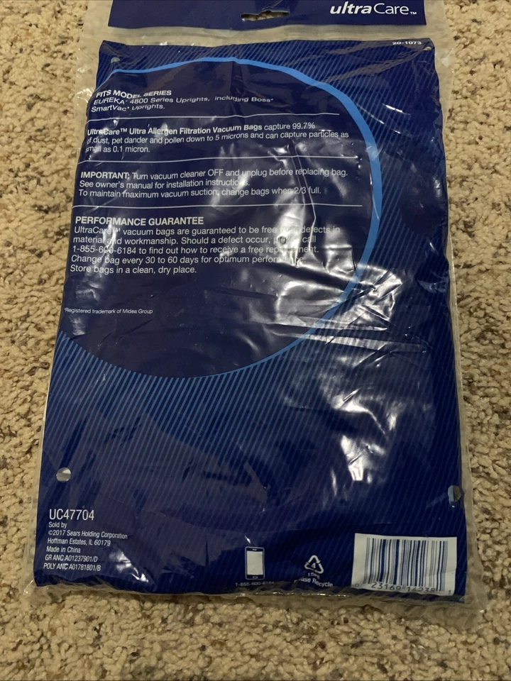 Bolsas de aspiradora Ultra Care Eureka RR 3 bolsas 20-1073 NUEVO SELLADO ~ 61115B 63295A 62437 Foto 2 de 4