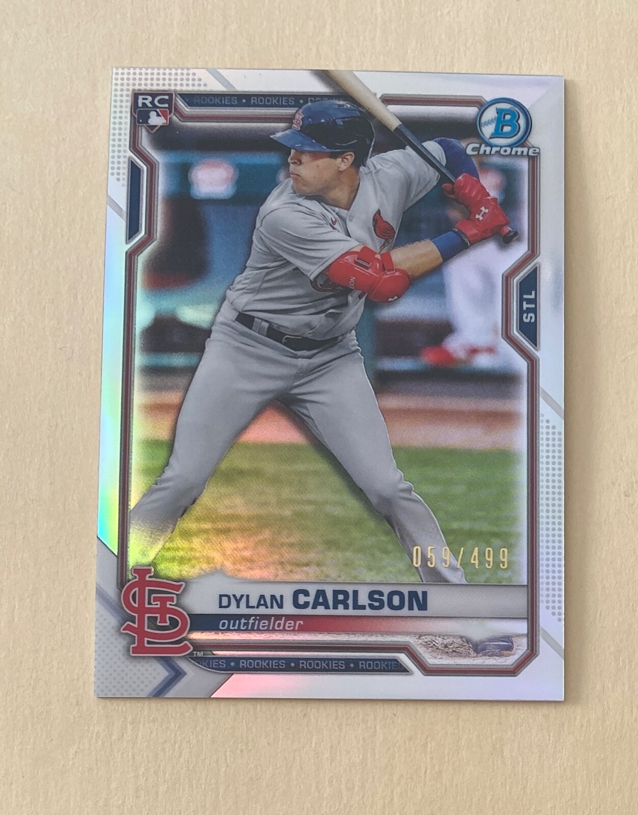 2021 Bowman Chrome Refractor /499 Dylan Carlson #45 Rookie RC #P6389