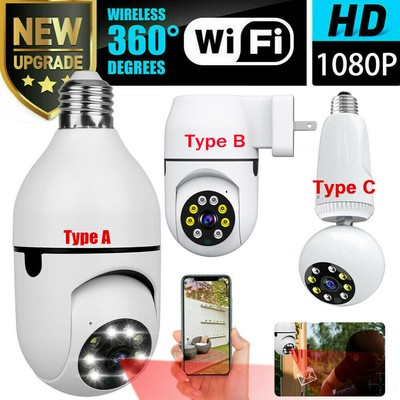 360° 1080P IP E27 Light Bulb Camera Wi-Fi IR Night Smart Home Wireless Security