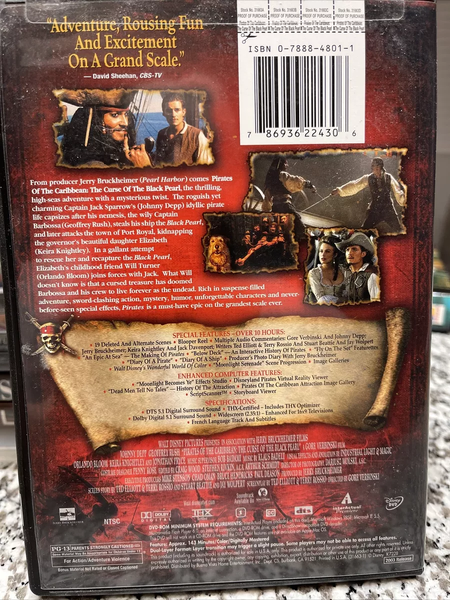 Pirates of the Caribbean: The Curse of the Black Pearl (DVD) No Case No  Tracking 786936224306