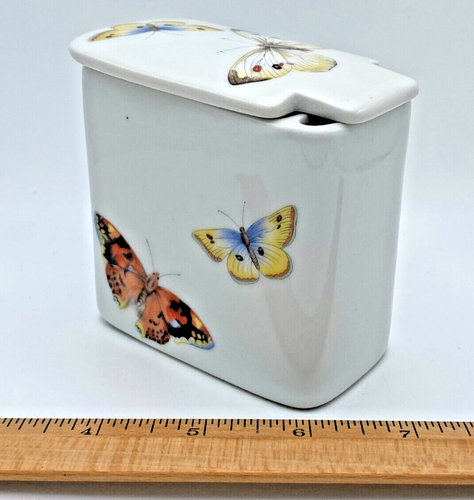 Vintage Butterfly Ceramic Potpourri Lidded Container Box Made in USA 1980's-A64 - Afbeelding 7 van 11
