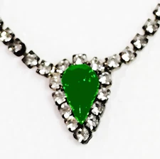 Vintage 18" Y-Drop Necklace 120 Round Clear and 1 Green Tear Drop Rhinestones