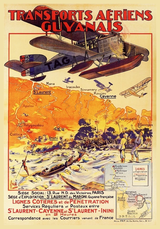POSTERSANDCO TRANSPORTS AERIENS GUYANAIS-POSTER HQ 50x70cm d'une AFFICHE VINTAGE