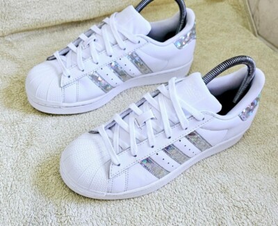 ADIDAS SUPERSTAR TRAINERS SIZE UK WHITE SILVER HOLOGRAPHIC FOIL  UK
