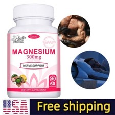 Magnesium 300mg 60 Capsules for Calm Stress Sleep Energy Heart Nerve 1-3 Bottle