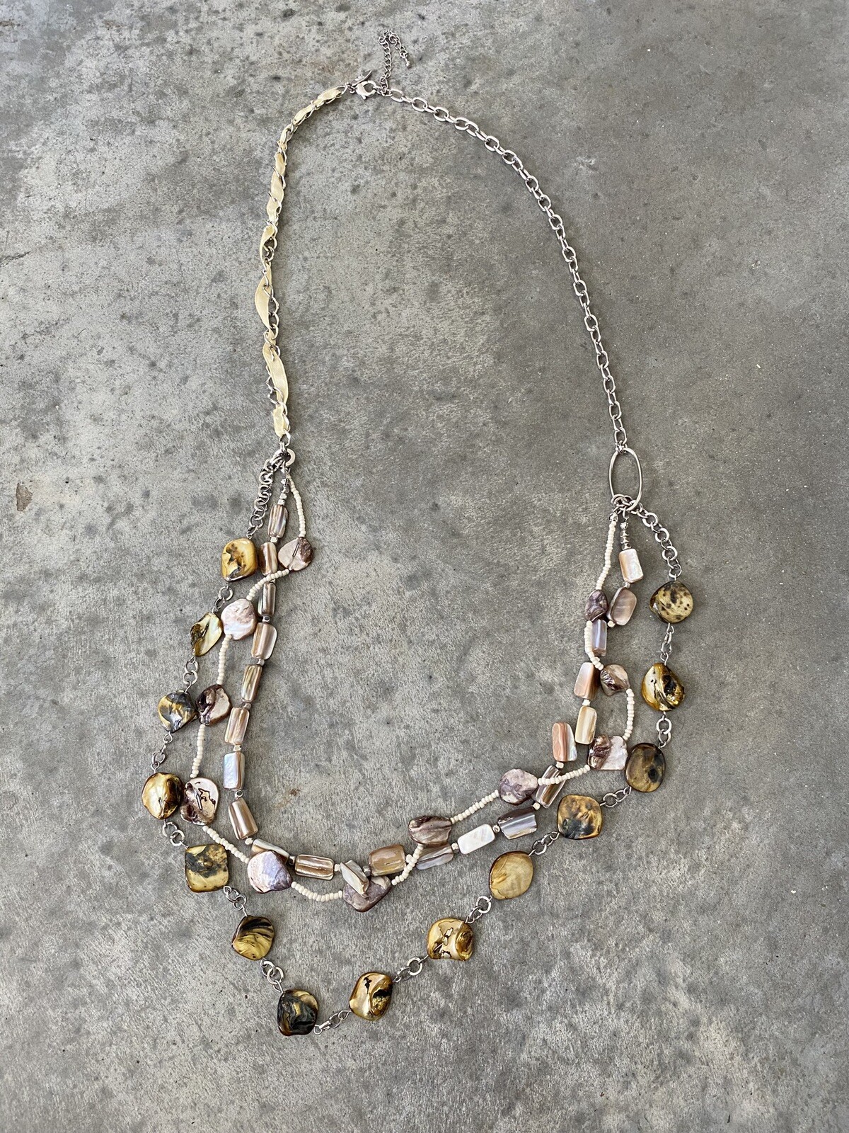 Beaded Necklace Shell Shells Layering Silver Tone… - image 1