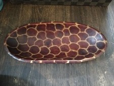 Wooden Bowl Oval Hand Crafted African Muhuhu Wood Giraffe Pattern 10"LX3"HX5.5"W