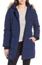 Guess X5613 Women's Blue Hooded Jacket With Faux Fur Trim Size M