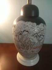 Vtg Lamp Ginger Jar Hand Painted Ceramic Chinese Metal Base Large 25" Tall