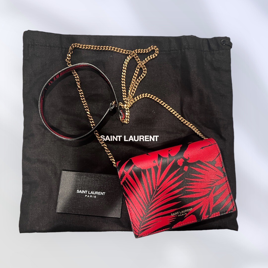 Mini borsa Saint Laurent stampa palma tropicale nuova con etichette