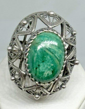 Vintage Big Eilat Ring Israel Sterling Silver Adjustable Flora Braid Bead Yemeni