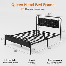 Queen Size Bed Frame, Platform Bed Frame w/Upholstered Headboard 12 Quiet Slats  