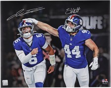 Jaxson Dart and Cam Skattebo Giants Signed 16x20 TD Celebration vs. Eagles Photo
