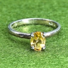 Size 6, Sterling 925 silver statement ring, engagement stackable ring citrine