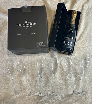 Moët & Chandon Grand Vintage Riedel Crystal Glass Champagne Flutes Set Of 6 NEW