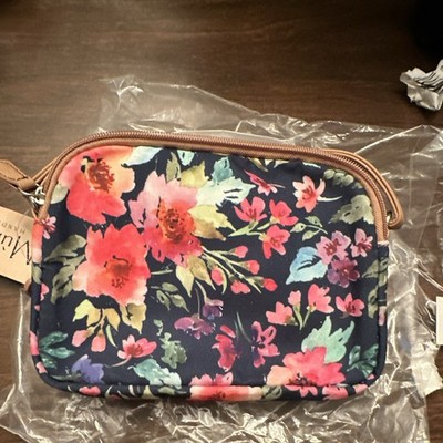 MultiSac Floral Navy Crossbody Wristlet Pouch, Zip, Adjustable Detachable Strap