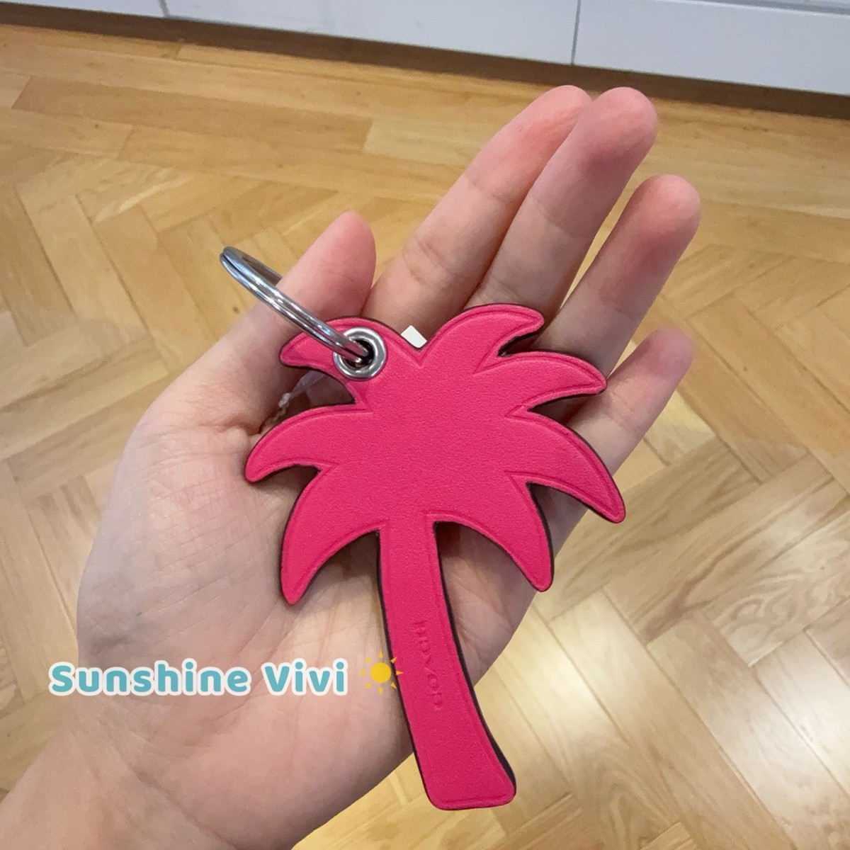 NWT Coach Palm Tree Bag Charm Keychain Silver/Dragonfruit Pink