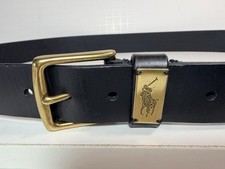 VTG Polo Ralph Lauren Leather Belt Black Brass Pony Logo Buckle Size 40 /100 Y2K