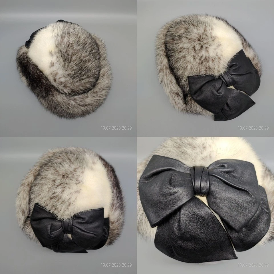 Vintage Pelzmütze Pelzkappe Kohinoor Nerz Mink weiß silber KaDeWe [Gr. 56] top