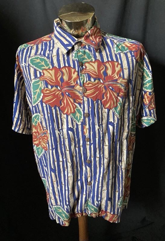 vtg Kahala John Severson men's floral/bamboo Rayon Hawaiian Shirt,SZ L--USA made