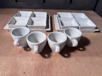 Weiß Porzellan 4 Stück Expresso Kaffeetasse & Teller Set 