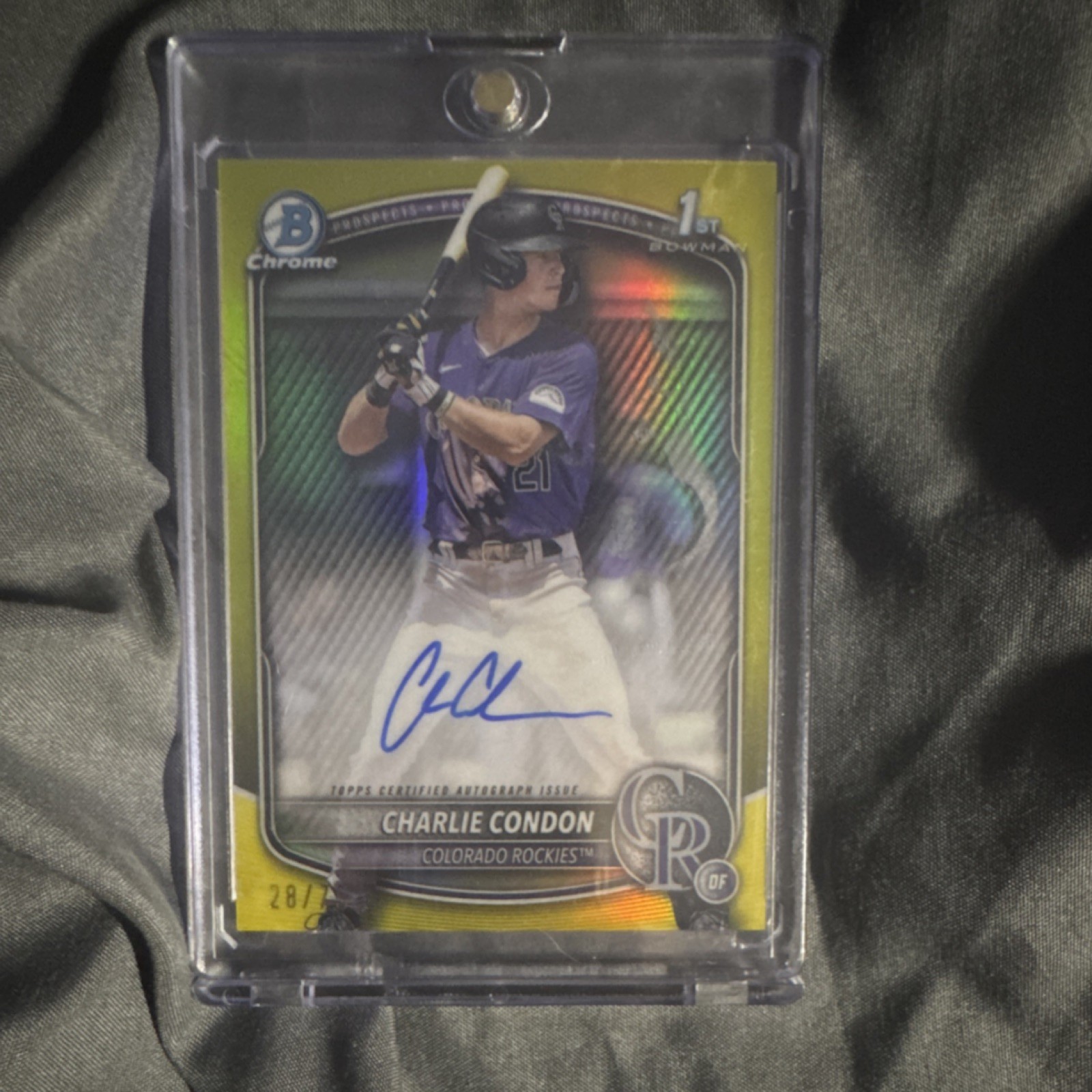 2025 Bowman Chrome Yellow Refractor Auto /75 Charlie Condon #CPA-CC Rockies
