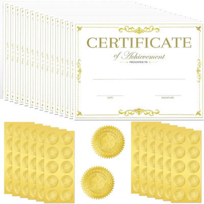 50 Packs Gold Foiled Certificate Paper Award 11 X 8.5 Inch Certificate of Comple