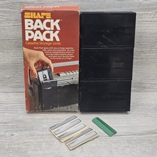 Vintage SHAPE BACK PACK Cassette Storage Units 6-Pack Black Plastic Holder USA