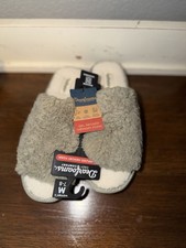 dearfoams Plush Faux-Sherpa Slide Slippers Light army green size Medium 7/8
