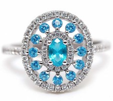 Anello in argento massiccio 925 con topazio blu e topazio bianco 2 ct gioiello misura 9 