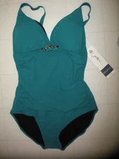 Profile By Gottex Teal Unchain My Heart  1 Pc V Neck Swimsuit Sz 8 D Cup NWT