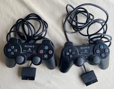 2x Sony PlayStation 2 Dual Shock 2 Analog Game Controller SCPH-10010 Black OEM