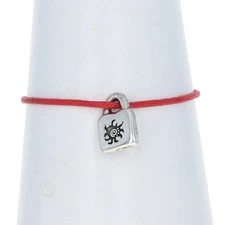 Uno de 50 Red Cord Lock Bracelet - Silver Toned Padlock Adjustable