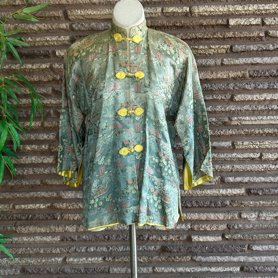 Vintage 40’s Lai Fong Honolulu Chinese Green Brocade Jacket - Image 3 of 4