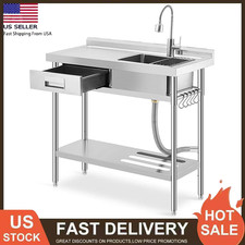 39.4x23.6x31.5" Stainless Steel Commercial Utility Sink Single Bowl with Drawer