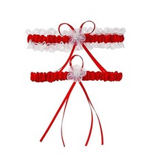 Elegant Bride's Wedding Bridal Garters with Pearls Lace Bow Satin Garter Belt...