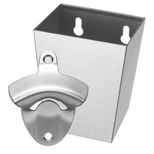 Outdoor Stainless Steel Beer Bottle Opener Wall Mounted with Cap Catcher Narr...