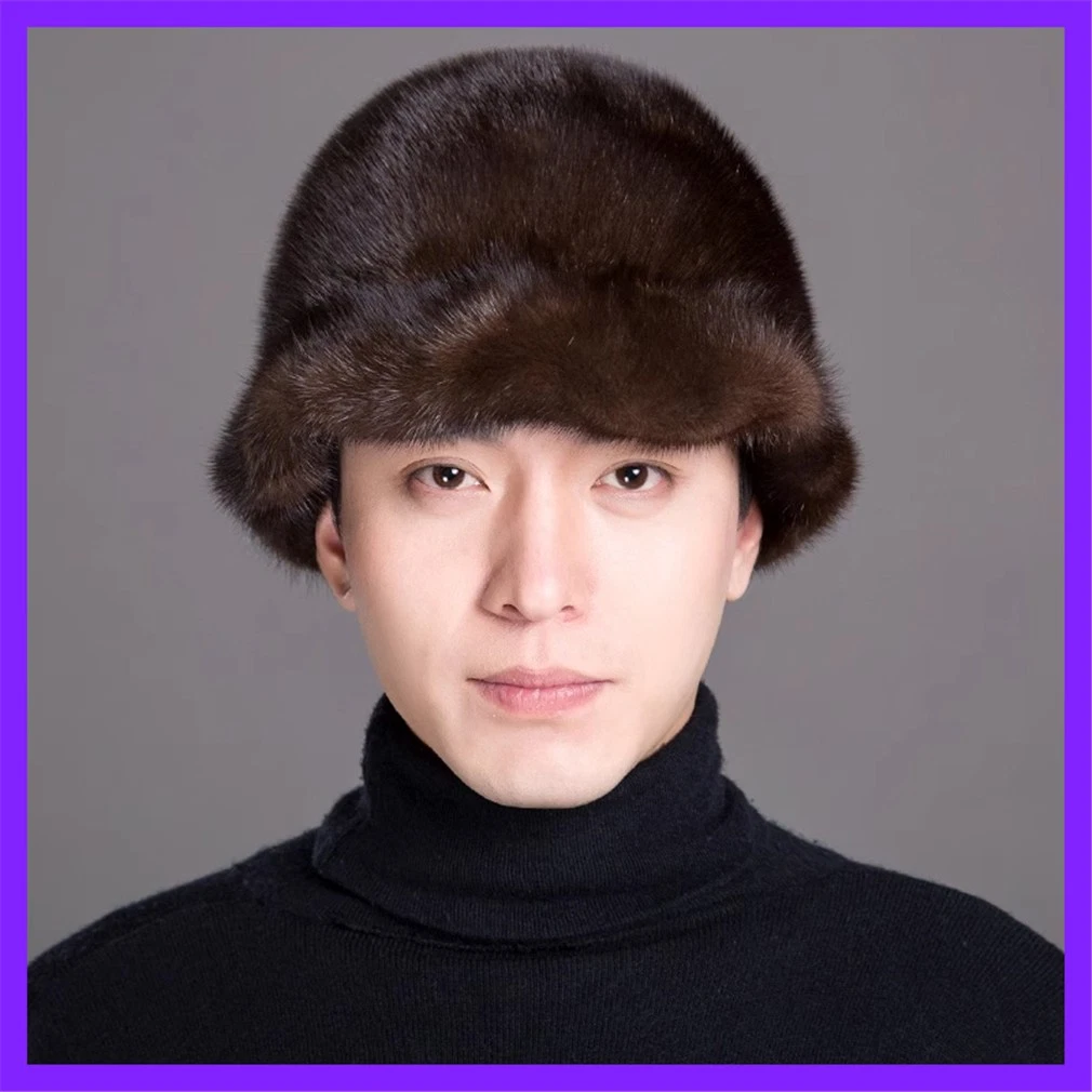 100% Real Whole Mink Fur Hat Thicken Winter Warm Cap Fashion Luxury for Men