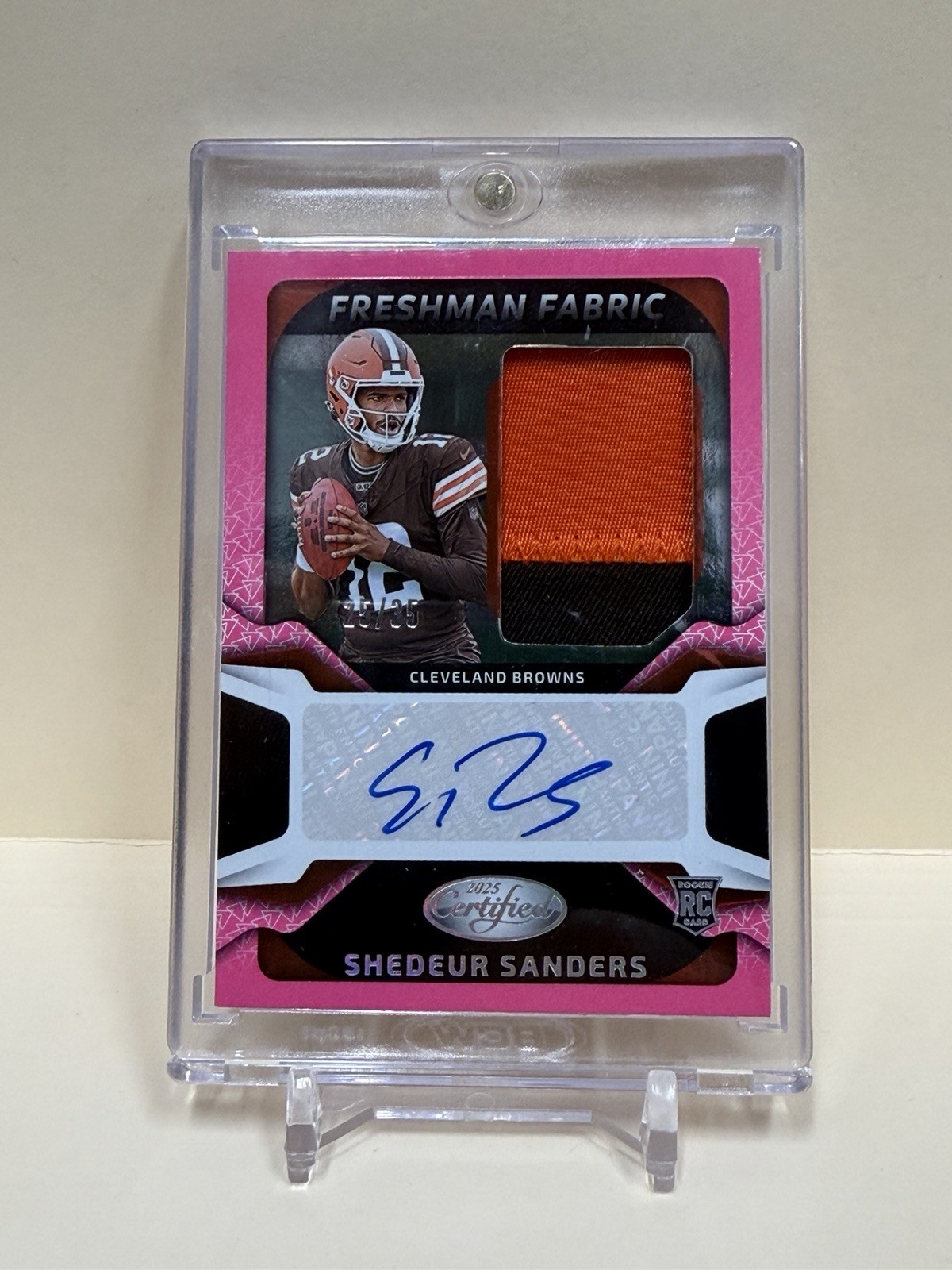 2025 Certified Shedeur Sanders Freshman Fabric Patch Pink Etch RC Auto /35