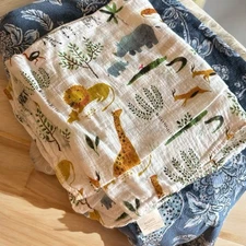 HGHG Zoo Animals Safari Muslin Baby Swaddle Blanket 47x47 inches-
