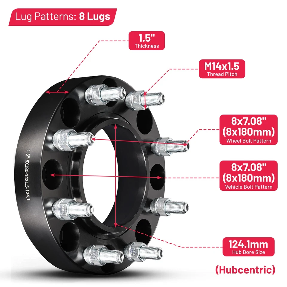 4Pcs 1.5" Hub Centric Wheel Spacers 8x180 For Chevrolet Silverado 2500 HD 11-24 - Image 2 of 4