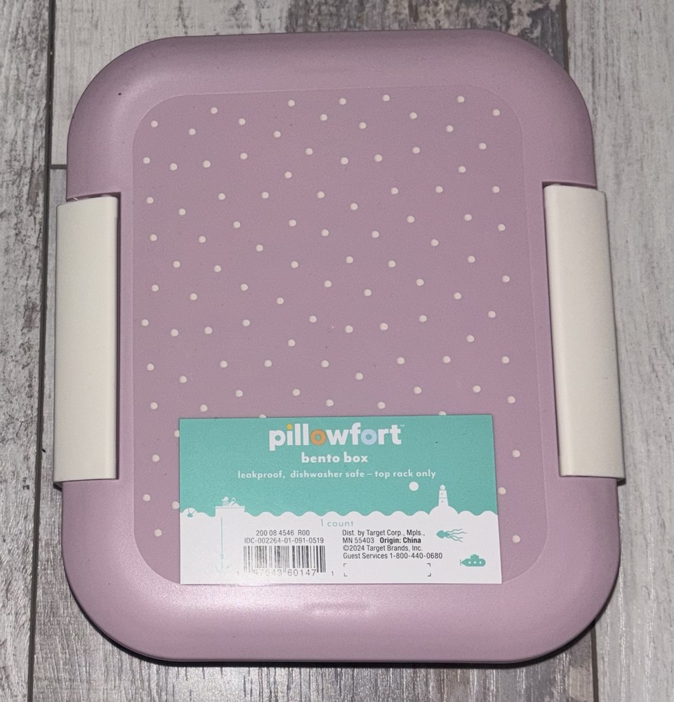 Pillowfort Pink Leakproof Bento Lunch Box Tray Dishwasher Safe New