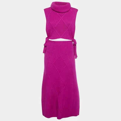 Maxi jupe Kenzo violet en tricot câble col tortue M - Photo 1/4