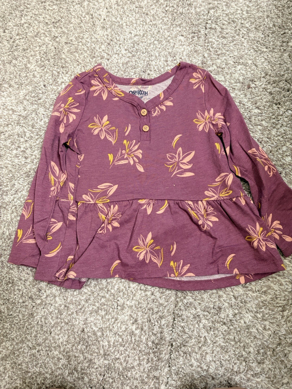 OshKosh B'gosh Girls 2T Purple Floral Long Sleeve Henley Button T-Shirt